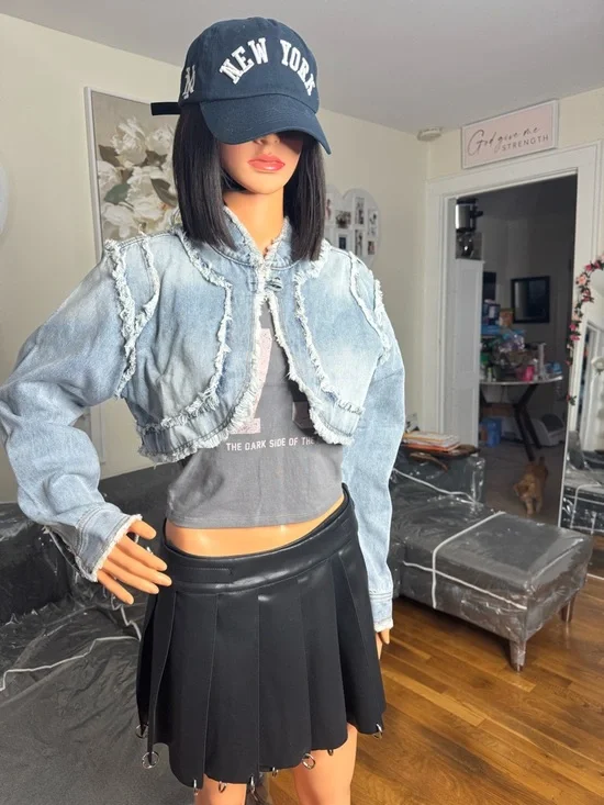 Cropped Light Wash Denim Bolero Jacket - Picture 3 of 4
